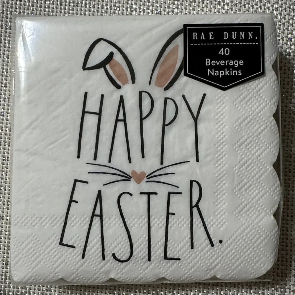 RAE DUNN 16 Lunch Plates & 40 Napkins HAPPY EASTER. White Blue Floral Bundle